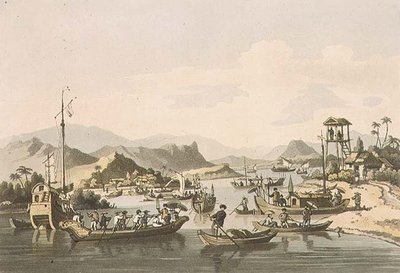 ताइफो नदी पर कोचीन-चीनी नौवहन, थॉमस मेडलैंड (1755-1823) 1806 (एक्वाटिंट) द्वारा उकेरी गई जॉन बैरो (1764-1848) द्वारा 'ए वॉयज टू कोचिनचिना' से प्लेट 15 द्वारा विलियम (बाद में) सिकंदर