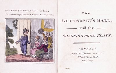 विलियम रोस्को (1753-1831) की बच्चों की पुस्तक, &39;द बटरफ्लाईज़ बॉल एंड द ग्रासहॉपर्स फेस्ट&39; से इलस्ट्रेटेड फ्रंटस्पाईज़ द्वारा विलियम (बाद में) पहले से ही