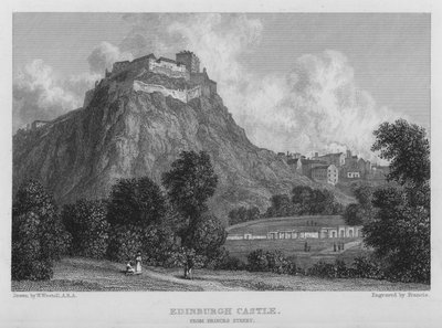 एडिनबर्ग कैसल, प्रिंसेस स्ट्रीट से (उत्कीर्णन) द्वारा विलियम (बाद में) वेस्टाल
