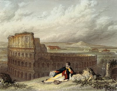 कोलोसियम पर विचार करते हुए लॉर्ड बायरन (रंगीन उत्कीर्णन) द्वारा विलियम (बाद में) वेस्टाल