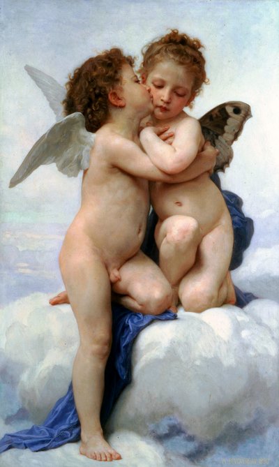 कामदेव और मानस बच्चे, पहला चुंबन, 1890 के रूप में। द्वारा William Adolphe Bouguereau