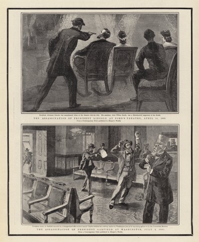 फोर्ड के थिएटर में राष्ट्रपति लिंकन की हत्या, 14 अप्रैल 1865, वाशिंगटन में राष्ट्रपति गारफील्ड की हत्या द्वारा विलियम एलन रोजर्स