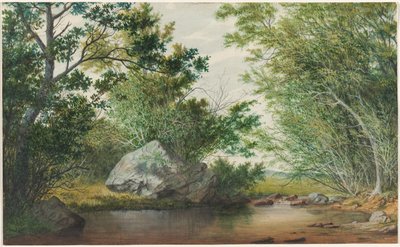 वुडेड स्ट्रीम और बोल्डर के साथ लैंडस्केप, सी। 1880 के दशक। द्वारा विलियम एलन वॉल