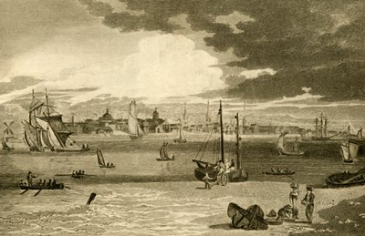 फेरी, लंकाशायर से लिवरपूल का दृश्य, 1808। द्वारा विलियम एंगुस