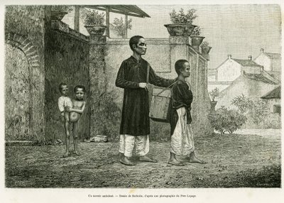 एक चलने वाला जादूगर, एक अंधा मालिश करने वाला। एडौर्ड चार्टन (1807-1890), हैचेट, पेरिस के निर्देशन में, ले टूर डू मोंडे 1890 में, डॉक्टर पॉल होक्क्वार्ड द्वारा 1884 में ट्रेंटे मोइस औ टोनकिन की कहानी को चित्रित करने के लिए बारबोटिन द्वारा उत्कीर्णन। द्वारा विलियम बारबोटिन