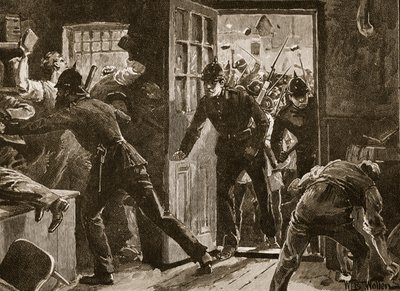 नेशनल लेगर्स एंड पुलिस, 1886 के बीच एनिस की लड़ाई, &39;कासेल इलस्ट्रेटेड हिस्ट्री ऑफ इंग्लैंड&39; (सेपिया फोटो) से चित्र द्वारा विलियम बार्न्स ऊन