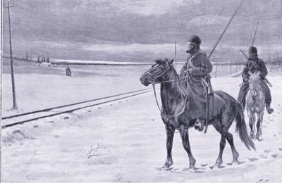 मुक्देन के पास रेलवे की रखवाली, रुसो-जापानी युद्ध खंड 1 का इतिहास, c.1900 से चित्रण द्वारा विलियम बार्न्स ऊन