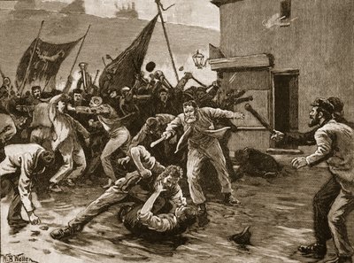 बेलफ़ास्ट, 1886 में दंगा, &39;कासेल इलस्ट्रेटेड हिस्ट्री ऑफ़ इंग्लैंड&39; का चित्रण द्वारा विलियम बार्न्स ऊन