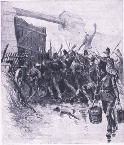 1915 में लैंड एंड सी पर ब्रिटिश बैटल के चित्रण, ला हाय सेन पर हमला द्वारा विलियम बार्न्स ऊन