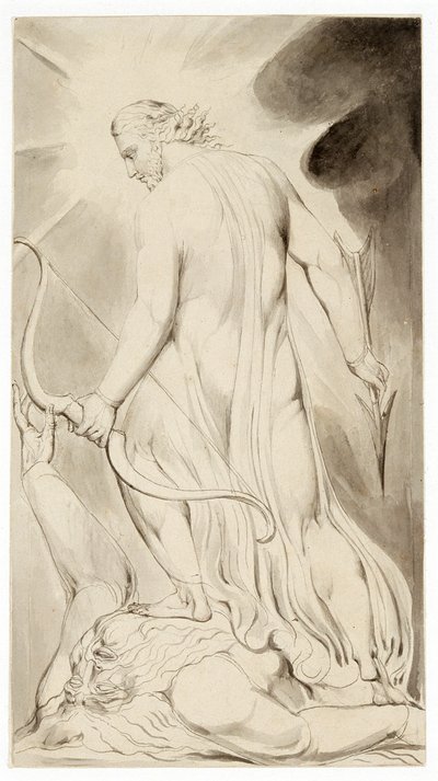 मसीह शैतान को रौंद रहा है, c1800 द्वारा विलियम ब्लेक