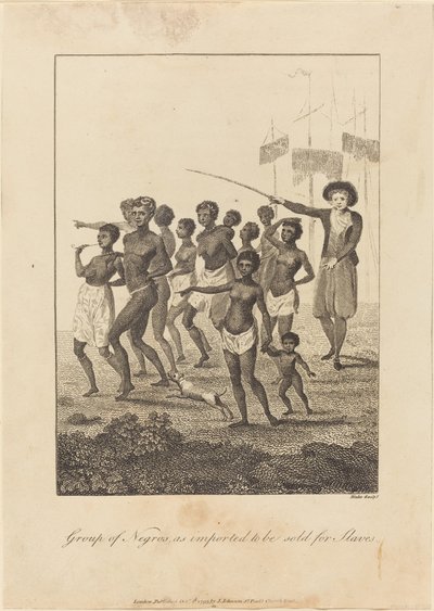 काले लोगों का समूह, जैसा कि गुलामों के लिए बेचा जाने के लिए आयात किया जाता है, 1793। द्वारा विलियम ब्लेक