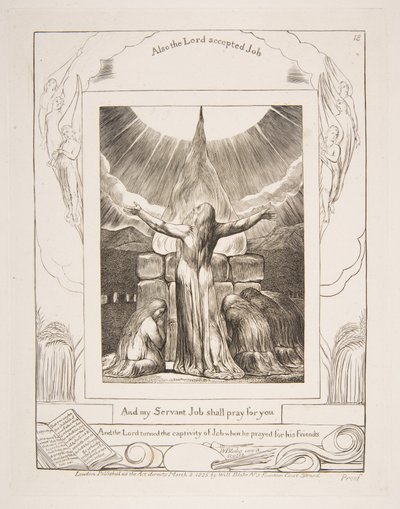 जॉब की पुस्तक, 1825-26 के चित्र से नौकरियां बलिदान। द्वारा विलियम ब्लेक