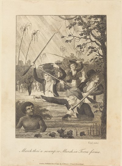 मार्च थ्रो 'एक दलदल या मार्श टेरा-फिरमा, 1793 में। द्वारा विलियम ब्लेक