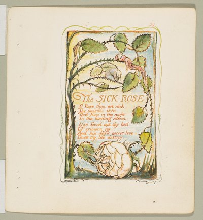 मासूमियत और अनुभव के गीत: बीमार गुलाब, सीए। 1825. द्वारा विलियम ब्लेक