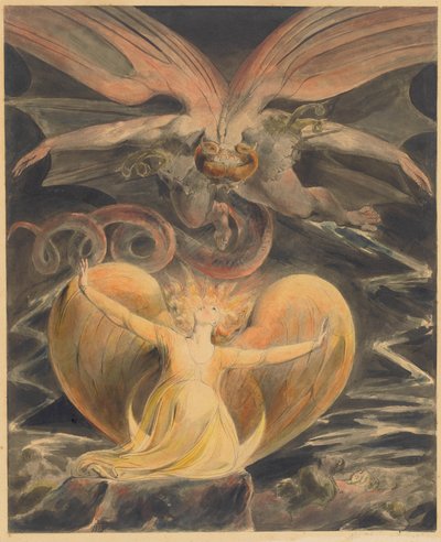 द ग्रेट रेड ड्रैगन एंड द वूमन क्लोदेड विद द सन, c. 1805. द्वारा विलियम ब्लेक