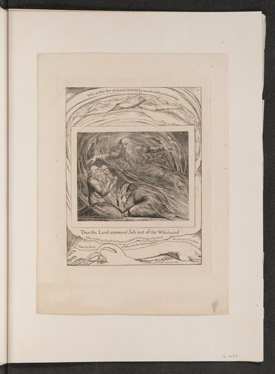 द लॉर्ड आंसरिंग अय्यूब आउट ऑफ द बवंडर, 1825। द्वारा विलियम ब्लेक