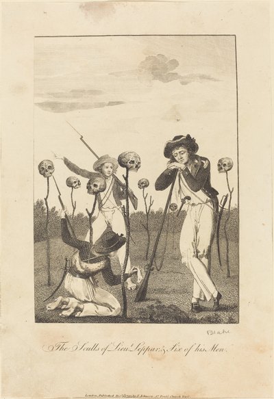 द स्कल्स ऑफ़ लेफ्ट लेपर, एंड सिक्स ऑफ़ हिज़ मेन, 1793। द्वारा विलियम ब्लेक