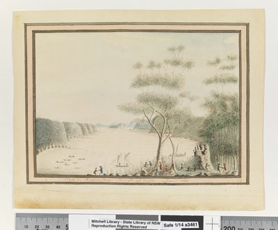 विपक्ष। पी। 90. `ब्रोकन बे न्यू साउथ वेल्स में देखें। मार्च 1788', सी.1802 (जल रंग) द्वारा विलियम ब्राडली