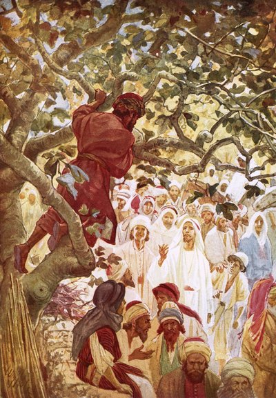 यीशु ने जक्कई को चुंगी लेने वाले को अपने घर पर उसका मनोरंजन करने के लिए बुलाया द्वारा विलियम ब्रासी होल
