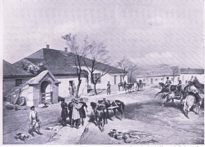 लॉर्ड रागलांस का मुख्यालय एय खुटोर-करगाच, 1915 में ब्रिटिश बैटल ऑन लैंड एंड सी से चित्रण द्वारा विलियम क्रीमिया सिम्पसन