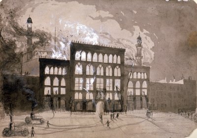 अलहम्ब्रा थिएटर, लीसेस्टर स्क्वायर, लंदन में आग, 1882 1883 द्वारा विलियम डिकेस