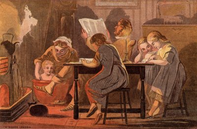 शनिवार की रात: एक परिवार शाम को पढ़ता और मनोरंजन करता हुआ (क्रोमोलिथो) द्वारा विलियम डिकेस