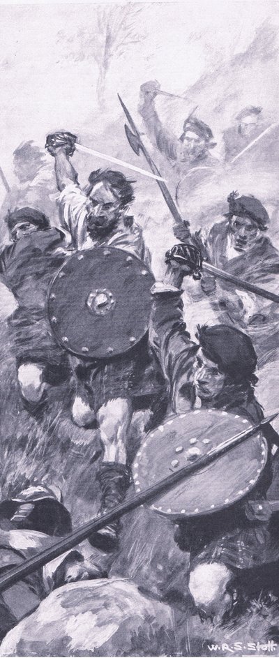 किलियैरेन्की की लड़ाई के हाईलैंडर्स, 1915 में ब्रिटिश बैटल ऑन लैंड एंड सी से चित्रण द्वारा विलियम एडवर्ड स्टॉट