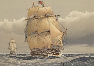 लाइन का एक 74-गन जहाज, लगभग 1794 द्वारा William Frederick Mitchell