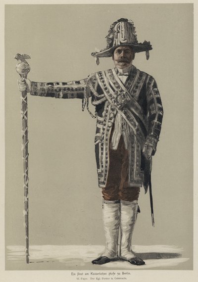 बर्लिन में इंपीरियल जर्मन कोर्ट में एक दावत में गाला पोशाक में शाही द्वारपाल (रंगीन उत्कीर्णन) द्वारा विलियम फ्रेडरिक जॉर्ज पपी