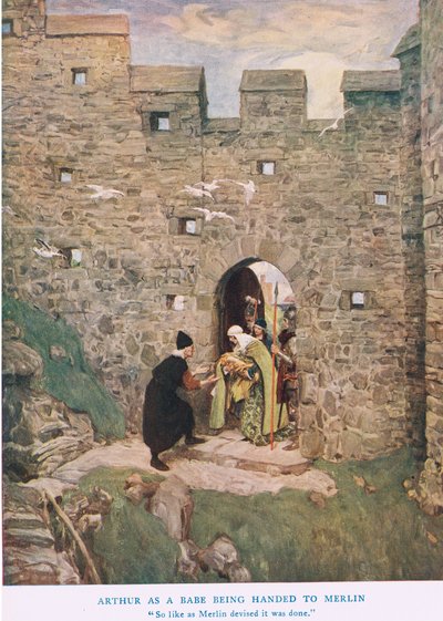 मर्लिन को सौंपे जा रहे आर्थर, &39;किंग आर्थर&39; का चित्रण द्वारा विलियम हैथेरेल्ल