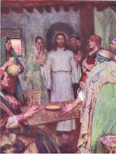 इसके बाद यीशु आया और होडर एंड स्टॉटन द्वारा प्रकाशित द बाइबल स्टोरी, c.1930 के बीच में खड़ा था द्वारा विलियम हैथेरेल्ल