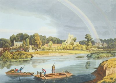 नदी के तट पर सिटी स्टोन के साथ स्टेंस चर्च, रॉबर्ट हैवेल द यंगर (1793-1878) द्वारा उत्कीर्ण 1818 (एक्वाटिंट) द्वारा विलियम हैवेल