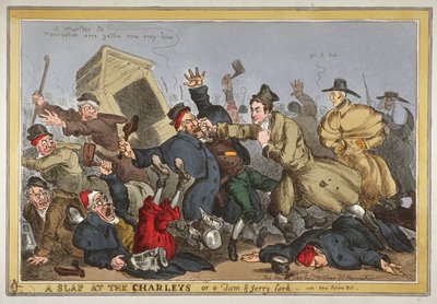 Ys ए स्लैप एट द चार्लेज़ एंड अ टॉम अंड जेरी लार्क, विड न्यू पोलिस्स बिल ’, 1829 (हाथ से बनाया गया एटिट्यूड) द्वारा विलियम हीथ