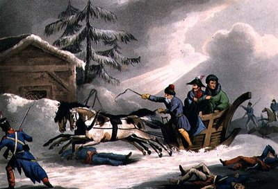 बोनापार्ट की उड़ान रूस से काउंट विसेंज़ा के रूप में प्रच्छन्न, 1 मार्च 1814 को विलियम हीथ (एक्वाटिंट) द्वारा प्रकाशित द्वारा विलियम हीथ