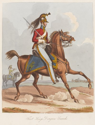 पहला किंग्स ड्रैगून गार्ड्स, 1820 (रंगीन एक्वाटिंट) द्वारा विलियम हीथ