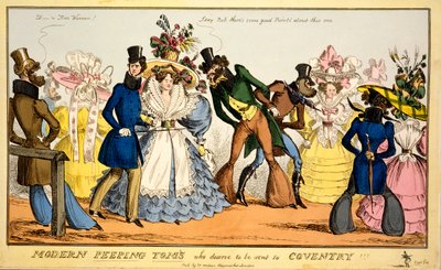 आधुनिक झाँकने वाले टॉम जो कोवेंट्री में भेजे जाने के लायक हैं, c.1829 (हाथ से बने नक्काशी) द्वारा विलियम हीथ
