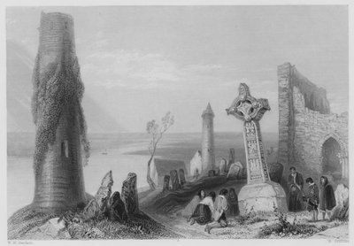 प्राचीन क्रॉस, Clonmacnoise (उत्कीर्णन) द्वारा विलियम हेनरी (बाद) बार्टलेट
