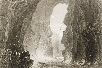 डनकेरी गुफा, काउंटी एण्ट्रिम, उत्तरी आयरलैंड, जॉर्ज पुण्य, 1860 के दशक के &39;दृश्य और प्राचीन वस्तुएँ&39; से। द्वारा विलियम हेनरी बार्टलेट
