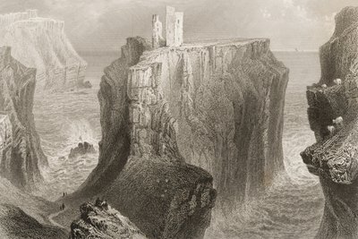 डनवरिक कैसल, काउंटी एंट्रिम, उत्तरी आयरलैंड, जॉर्ज पुण्य, 1860 के दशक के &39;दृश्य और पुरातनता&39; से। द्वारा William Henry Bartlett