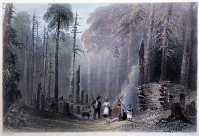 पहला सेटलर इंस्टॉलेशन - डब्ल्यूएच बार्टलेट, लंदन द्वारा "" कैनेडियन सीनरी सचित्र" द्वारा विलियम हेनरी बार्टलेट