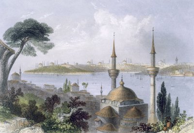 स्कूटरी से कॉन्स्टेंटिनोपल का सामान्य दृश्य, c.1850 (रंगीन एक्वाटिंट) द्वारा विलियम हेनरी बार्टलेट