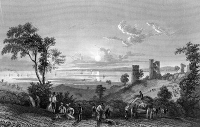 हैडली कैसल, एसेक्स, शेर्नस की ओर देख रहा है, 1835 में विलियम वाटकिंस द्वारा उकेरा गया था द्वारा विलियम हेनरी बार्टलेट