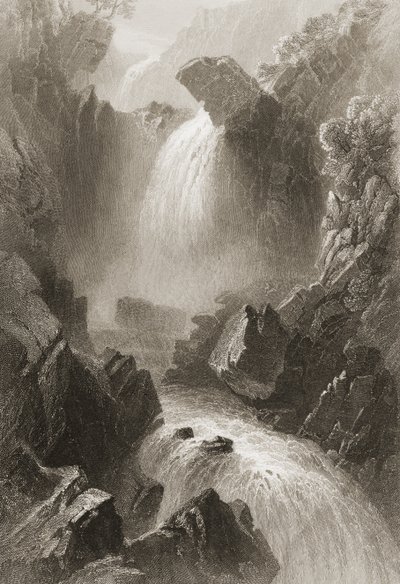 डेविल्स ग्लेन, काउंटी विकलो, आयरलैंड के प्रमुख, जॉर्ज पुण्य, 1860 के दशक में &39;आयरलैंड के दृश्य और प्राचीन वस्तुएँ&39; द्वारा विलियम हेनरी बार्टलेट