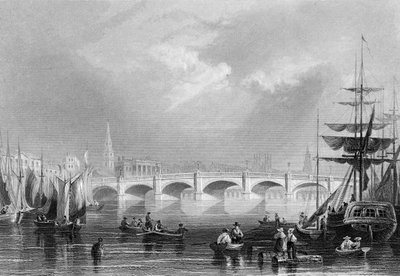 न्यू ब्रिज और ब्रूमिलॉ, ग्लासगो, c.1840 द्वारा विलियम हेनरी बार्टलेट