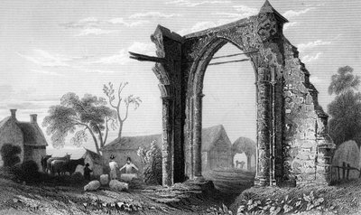 1832 में विलियम टॉम्बलसन द्वारा उत्कीर्ण ब्यानेक्रे प्रोरी, एसेक्स के अवशेष द्वारा विलियम हेनरी बार्टलेट