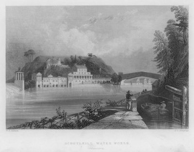 Schuylkill वाटर वर्क्स, फिलाडेल्फिया (उत्कीर्णन) द्वारा विलियम हेनरी बार्टलेट