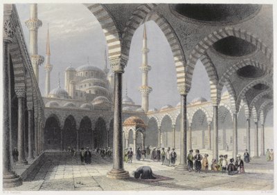 एस। फिशर, c.1850 (एक्वाटिंट) द्वारा उत्कीर्ण इस्तांबुल की मस्जिद सुल्तान अचमेट की अदालत द्वारा विलियम हेनरी बार्टलेट