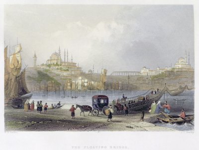 फ्लोटिंग ब्रिज, इस्तांबुल, जेसी बेंटले द्वारा उत्कीर्ण, c.1850 (एक्वाटिंट) द्वारा विलियम हेनरी बार्टलेट