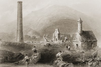 जार्ज पुण्येय द्वारा 1860 के दशक में ग्लैंडलफ, काउंटी विकलो, आयरलैंड के खंडहर, &39;आयरलैंड के दृश्य और प्राचीन वस्तुएँ&39; द्वारा विलियम हेनरी बार्टलेट