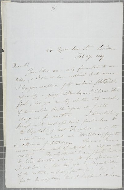 विलियम हेनरी फॉक्स टैलबोट से जेम्स डेविड फोर्ब्स, 1839 तक हस्ताक्षरित पत्र द्वारा विलियम हेनरी फॉक्स टैलबोट